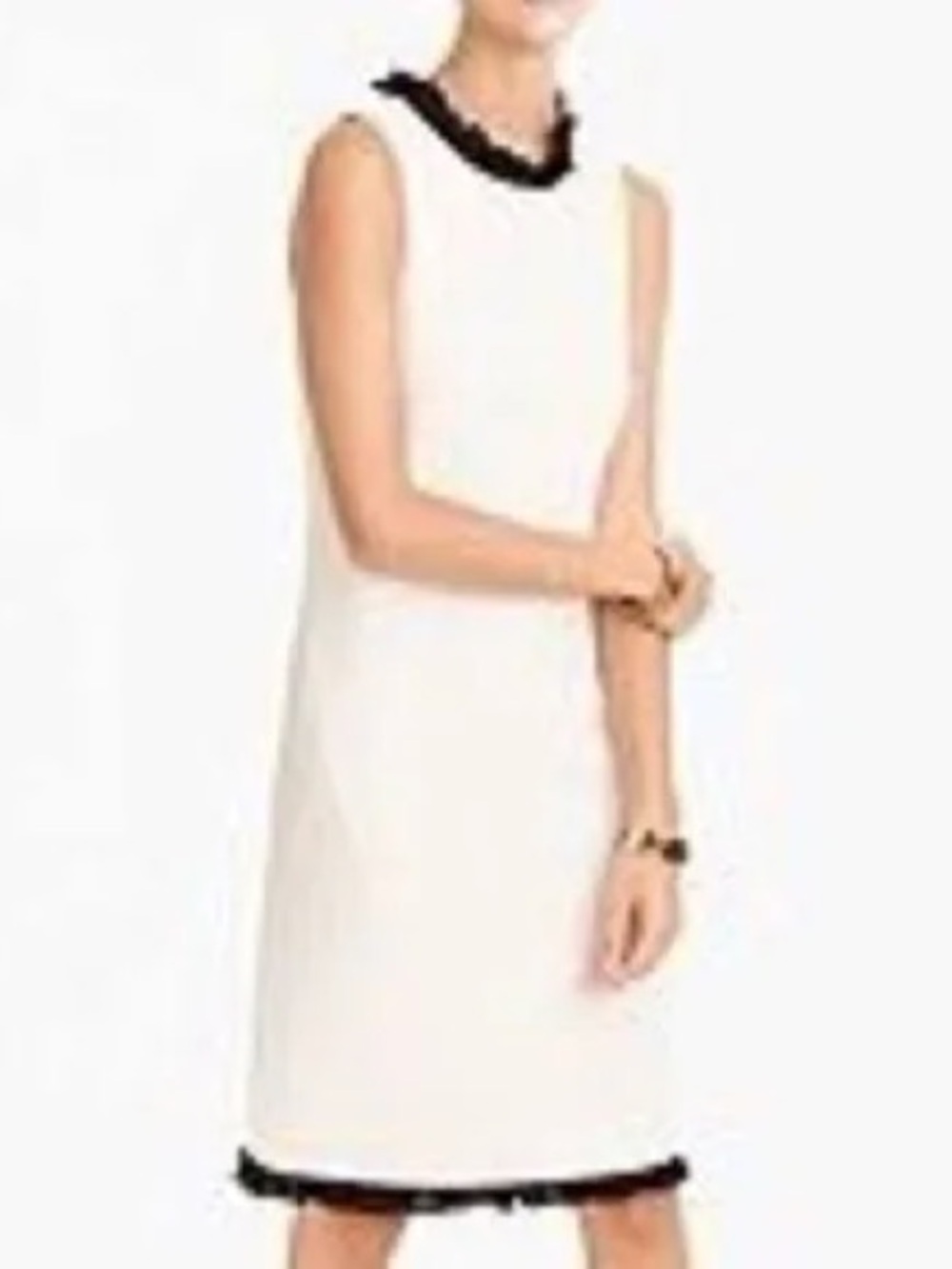 J. Crew Cream Shift Dress with Black Ruffle Trim